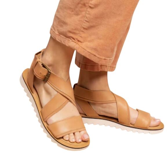 Toms Shoes - TOMS SIDNEY TREAD LEATHER ANKLE STRAP SANDALS IN WARM BEIGE NWT SIZE 8M